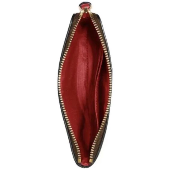 Coach Corner Zip Wristlet In Signature Canvas Brown / Red 58035 - NEW - Picture 3 of 3